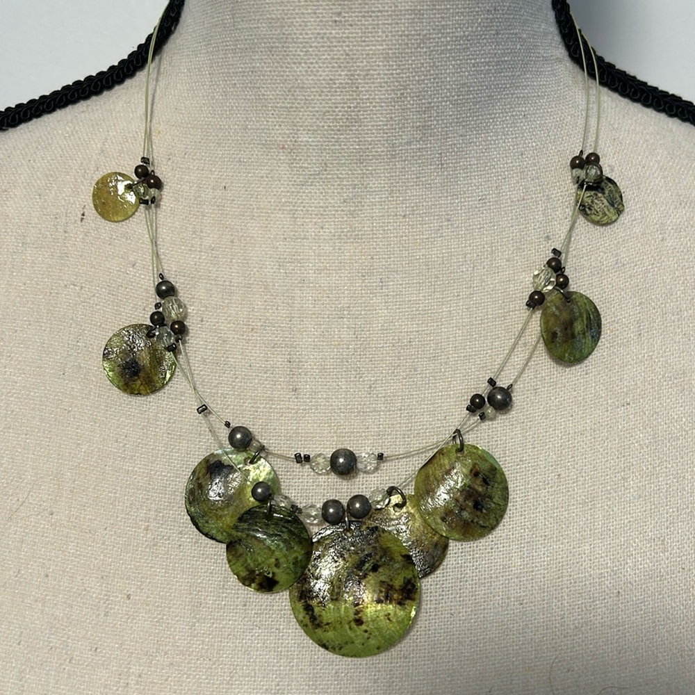 Statement Chartreuse Shell & Beaded Necklace